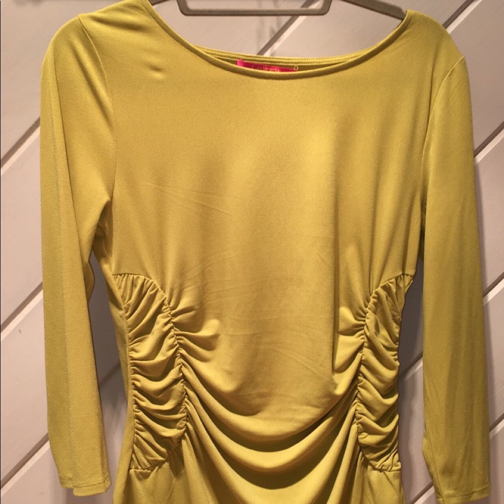 Catherine yellow long sleeve ruched top